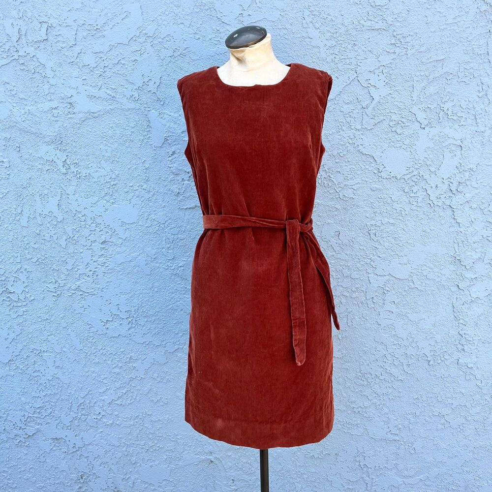 70s Corduroy Dress Rust Red Burnt Orange Sheath Dress preppy mod